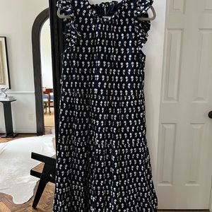 J. Crew Navy Blue Floral Print Sleeveless Ruffled Midi Dress